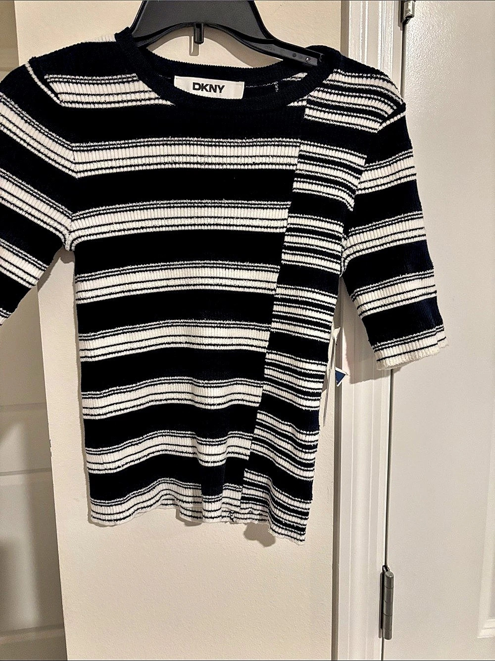 DKNY Striped Short Sleeve Top Black & White